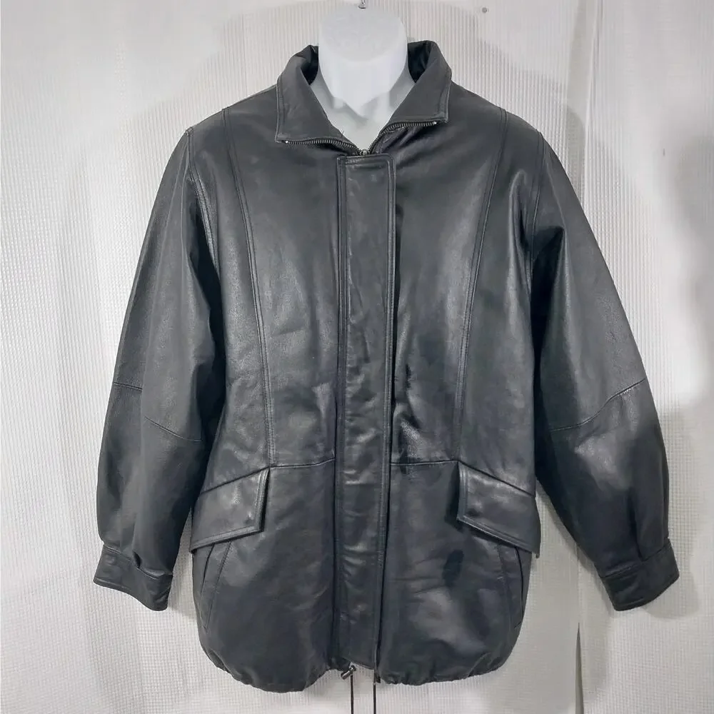CROFT & BARROW! LUXE BLACK GENUINE LEATHER THERMAL LINED COAT, JACKET! SZ M